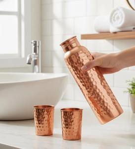 Bouteille d'eau en cuivre martelé avec boîte en bois, cadeau pour enfants, design moderne, cadeau d'affaires, hydratation, détox, cuivre naturel - Product Image 4