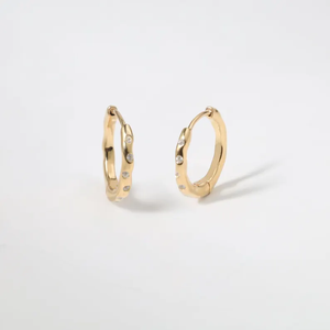 Pendientes de aro ondulados de oro amarillo de 14k con diamantes naturales y diamantes cultivados en laboratorio, joyería fina de oro macizo, regalo para ella. - Product Image 5