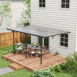 Pergola à toit rigide gris 16,5x10 avec panneaux en polycarbonate anti-UV, résistante à l'eau, dimensions réglables, auvent et pergola - Product Image 2