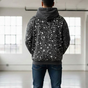 Sweat à capuche décontracté pour homme, coupe régulière, avec strass et effet délavé, idéal pour le streetwear – Vente directe usine - Product Image 2