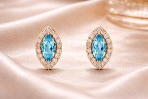 <b>Blue</b> Topaz Color CZ Marquise <b>Earrings</b> 925 Sterling Silver Handmade <b>Stud</b> <b>Earrings</b> For Women - Product Image 2