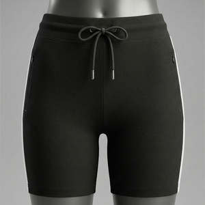 Ensemble de sport décontracté pour femme, col montant uni, longueur standard, t-shirt et short de jogging, 100 % coton molletonné respirant - Product Image 3