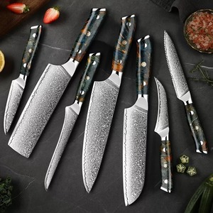 Juego de 7 Cuchillos Profesionales de Acero Damasco Estilo Japonés con Mango de Madera para Cocina, Camping y Uso General - Product Image 4