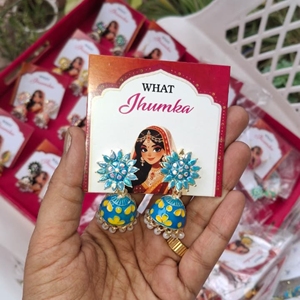 Designer gift Jhumka Earrings for <b>Wedding</b> Favors, Mehndi Sangeet Guest <b>Keepsakes</b> in Assorted Colors and Designs - Product Image 4