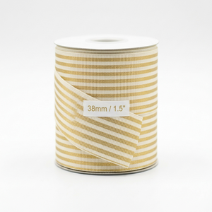 ริบบิ้นโกรเกรนลายทางสีแทนขาวขนาด 38 มม. ขายส่ง สำหรับตกแต่งโบว์ผูกผม ทำโบว์ ตกแต่งงานปาร์ตี้ - Product Image 1
