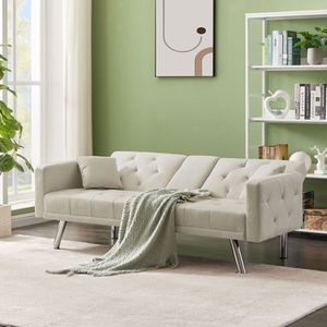 Sofá Cama Convertible de Lino Beige con Diseño sin Brazos, Reclinable, Plegable y Extensible para Sala de Estar - Product Image 2