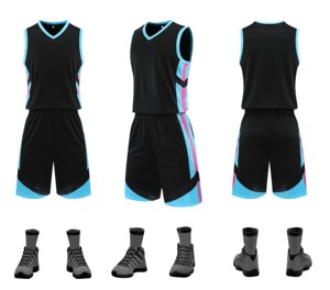 Ensemble d'uniformes de basketball avec accents bleus et roses, unisexe, adulte, respirant, en polyester, impression par sublimation - Product Image 4