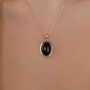 Collar con Colgante Ovalado de Ónix Negro para Niños, Plata de Ley 925, Chapado en Oro de 14K, Gema Natural, Amuleto de Protección, Regalo de Joyería - Product Image 4