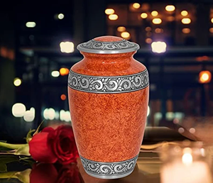 Metal Cremation Urn <b>Keepsake</b> Memorial Vase Adult <b>Ashes</b> Holder Orange Decorative Funeral Supply Custom Design - Product Image 2
