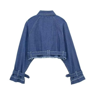OEM/ODM Customization Fall Season New Style <b>Stand</b> Collar Women Denim Jackets Cropped Black Blue Motorcycle Jacket - Product Image 6