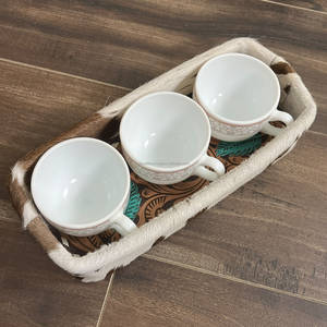 Plateau de rangement en cuir de vachette artisanal et gravé, grand organisateur décoratif pour bijoux, clés, articles de salle de bain, à poser sur table - Product Image 2