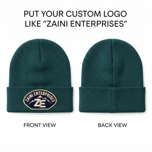 <b>Mens</b> Beanie Cap Premium 280 GSM Acrylic Rib Knit Soft Warm Stretch Folded Cuff Teal Black Custom Embroidered Logo <b>Winter</b> <b>Hat</b> - Product Image 1