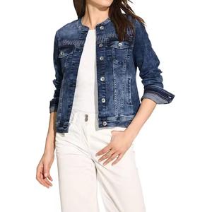 Stonewashed Denim <b>Jacket</b> <b>Women</b> Casual Button <b>Fly</b> Solid Color Cotton Fabric Spring Wear Regular Fit - Product Image 4