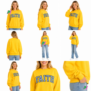 Sweat-shirt jaune oversize à col montant avec logo personnalisé brodé à l'avant, motif Gingham, en molleton de coton écologique, pour l'hiver et l'automne, vente en gros - Product Image 6