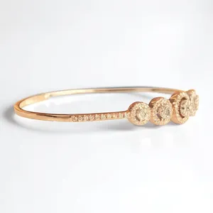 0.95ct Natural Diamond Cuff Bracelet 14K Gold Pave <b>Cluster</b> Stackable Jewelry - Product Image 4