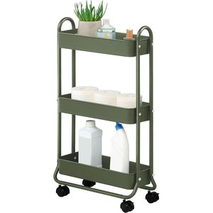 Carrello portaoggetti salvaspazio a 3 ripiani, verde militare, per bagno e lavanderia - Product Image 1