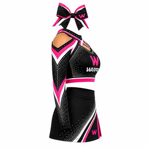 ชุดยูนิฟอร์มเชียร์ลีดเดอร์ WARP สีดำชมพู ประดับคริสตัล พิมพ์ลายแบบ Sublimation เสื้อครอปแขนยาว กระโปรง สำหรับผู้ใหญ่ ผู้หญิง - Product Image 2