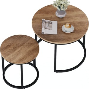 Modern Eco-Friendly Durable Solid Wood <b>Coffee</b> <b>Table</b> <b>Set</b> Metal Frame <b>Nesting</b> Design Space-Saving Easy Assembly for Living Room - Product Image 1