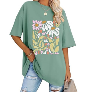 T-shirt décontracté pour femme, coupe classique, col rond, manches courtes, imprimé Los Angeles Californie, 100 % coton tricoté, respirant, anti-boulochage - Product Image 2