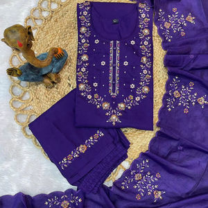 ชุดสัลวาร์ผ้าไหมมารีน่า ดีไซน์ทันสมัย สไตล์อินเดีย-ปากีสถาน สีน้ำเงิน ล่าสุด โดดเด่น สำหรับผู้หญิง  ชุดออกงาน ชุดแต่งงาน ชุดลำลอง - Product Image 1