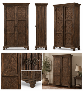 Armario de Madera Maciza Tallada a Mano con Puertas Dobles, Diseño de Rosas, Alta Calidad, para Interiores Modernos y Clásicos, Disponible en Grandes Cantidades - Product Image 6