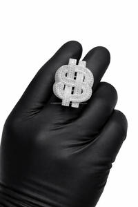 Anillo Único con Diseño de Símbolo de Dólar en Plata de Ley 925 con Incrustaciones de Diamantes, Estilo Vintage para Compromiso o Boda, Estilo Hip Hop Unisex - Product Image 2