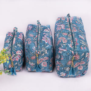 Trousse de Maquillage Matelassée Grande en Coton Imprimé à la Main, Portable, Organisateur, Pochette Cadeau pour Demoiselle d'Honneur, Lavable et Imprimée - Product Image 1