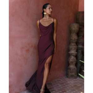 Stylish Kamala Slip Dress Floor-Length A-Line Natural Waist Bias-cut Contour Glide Body Soft Draped Neckline Delicate <b>Back</b> <b>Ties</b> - Product Image 4