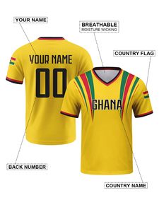 Camiseta de fútbol para hombre, camiseta de aficionado, nombre y número personalizados, amarilla, manga corta, cuello redondo, ropa deportiva transpirable de poliéster - Product Image 4