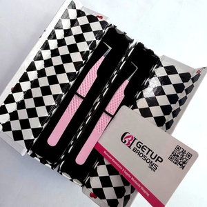 Pince à épiler pour cils Getup Brosons rose en acier inoxydable, pointe lisse, outil de précision, emballage en boîte - Product Image 3