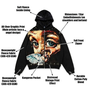 Sudadera con capucha y cremallera Glory Custom Oversized Acid Wash 100% algodón con estampado gráfico DTG, tela de alto gramaje para ropa urbana unisex. - Product Image 6