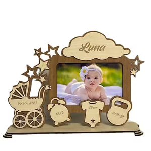 Cadre photo commémoratif en bois pour bébé, panneau d'annonce de naissance, accessoires photo de naissance en bois - Product Image 1
