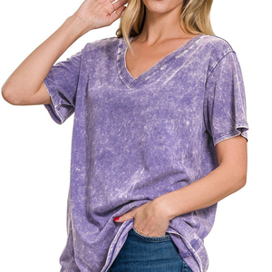 Accesorios Ropa de Mujer Camisetas de Mujer de Alta Calidad 100% Algodón Camiseta de Mujer Corte Regular Lavado Ácido Nuevo Estilo - Product Image 1