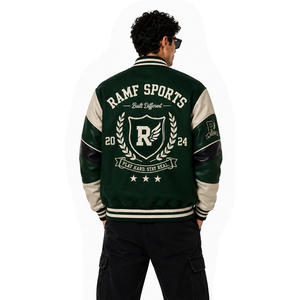 Chaqueta Varsity Personalizada al por Mayor, Chaqueta de Equipo con Nombre y Número Personalizados, Chaqueta Letterman Bicolor Verde Azulado y Negro - Product Image 2