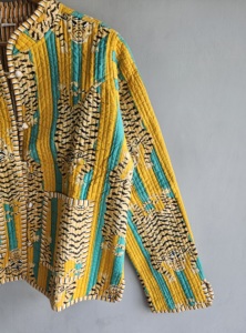 เสื้อแจ็คเก็ตผ้าควิลท์ คอจีน ลายเสือ สีเหลือง-น้ำเงิน ลายทาง แขนยาว สำหรับฤดูร้อน สวมใส่สบายๆ เหมาะเป็นของขวัญสำหรับเธอ - Product Image 5