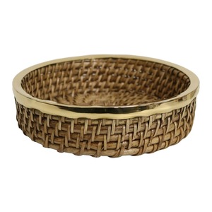 Panier à fruits en rotin avec bordure dorée, panier de rangement fait main, vente en gros, écologique, fabriqué au Vietnam - Product Image 2