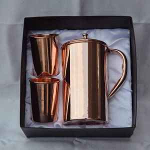 Ensemble de bouteilles en cuivre faites à la main tendance, 2 tasses, finition antique, martelées et embossées, ensemble de vaisselle traditionnelle, ensemble cadeau - Product Image 2