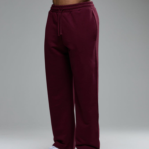 Pantalones Deportivos de Algodón Color Granate para Hombre, Cintura Elástica con Cordón, Estilo Casual, Pierna Recta, Bolsillos Laterales, Ropa de Otoño - Product Image 1