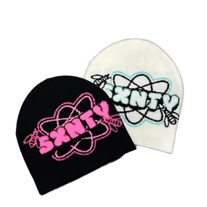 Men's Jacquard Acrylic Fabric Y2K Black White Knitting Custom Embroidered Beanie Striped <b>Warm</b> Brimless Personalized Winter <b>Hat</b> - Product Image 5