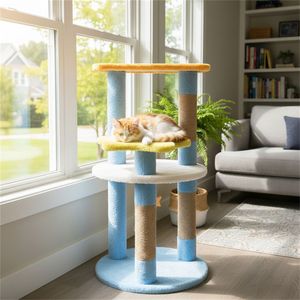 Albero per Gatti a 4 Livelli Blu con Tiragraffi in Juta e Dispositivo Anti-Ribaltamento per Gattini e Gatti Adulti - Divertimento per Arrampicarsi! - Product Image 3