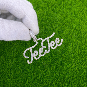 Trendy Rhodium 925 <b>Silver</b> Iced Cursive Script Personalized Name Fine Pendants <b>Necklace</b> Custom Letters Lab Grown Diamonds Charms - Product Image 1