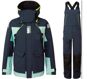 Veste de navigation professionnelle pour yacht avec pantalon à bretelles, équipement de pluie marin respirant et imperméable - Product Image 1