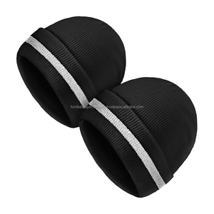 Gorro Unisex Negro con Raya Blanca, 100% Acrílico, Gorro de Invierno Tejido, Estilo Casual para Adultos, 56-58CM, Bordado Desgarrado, para Exteriores - Product Image 2