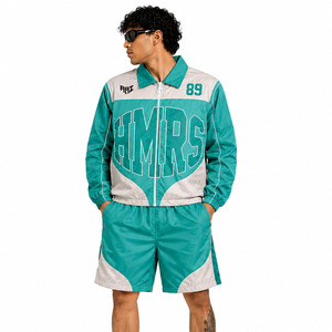 Trendy Custom High Quality Print Thermal Summer Solid Windbreaker Two Piece Nylon Reflective Tracksuit Shorts Set & Men Hoodies - Product Image 5