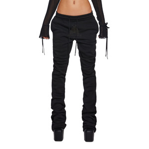 Wholesale 100% Cotton Women <b>Stacked</b> Sweatpants Custom Logo <b>Joggers</b> with Drawstring Casual Streetwear Style For Women - Product Image 1