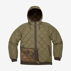 Unisex Olive Green <b>Quilted</b> Hooded Jacket Side Front Pocket Windproof Winter Wear Ripstop Nylon Woolie <b>Hoodie</b> Customized Color - Product Image 1