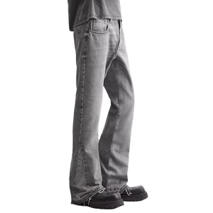 Jean slim taille haute en denim délavé, coupe droite, 100 % coton écologique, longueur intégrale, style automne pour femme - Product Image 2