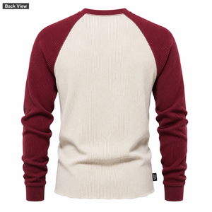 Sudadera Térmica Personalizada de Punto Waffle para Hombre, Cuello Redondo Raglán, Fabricante Mayorista OEM ODM de Marca Privada - Product Image 2