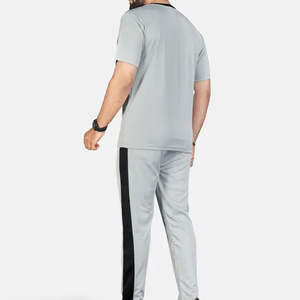 Ensemble de survêtement sportif respirant pour homme grande taille, gris clair et noir, idéal pour l'entraînement, le jogging, la gym et le fitness - Product Image 2