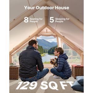 Tenda Gonfiabile per 8 Persone con Pompa Manuale, Facile da Montare, in Materiale Oxford 300D, Tenda Glamping con Foro per Stufa e Palo ad Aria per Campeggio - Product Image 3